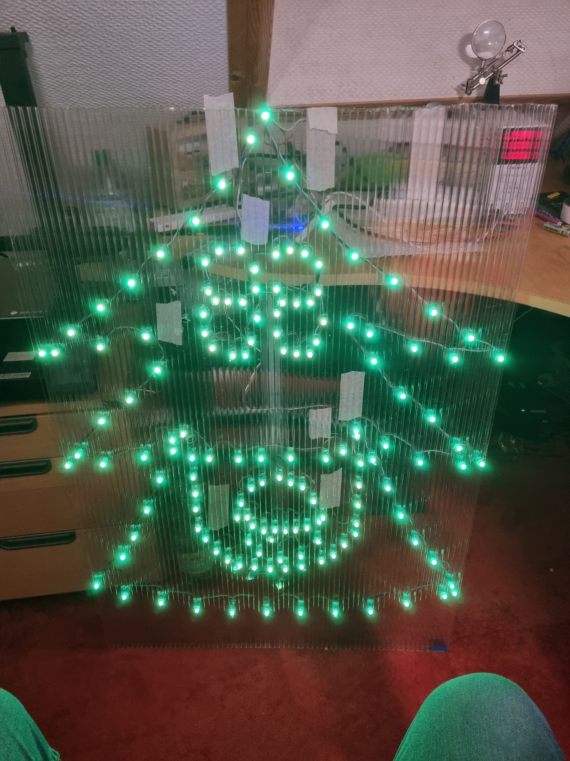 Stylish Christmas Tree with Light Green in Green and Azure Colors