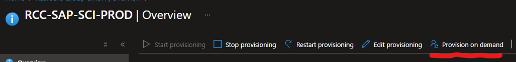 Screenshot of button for Provisioning on demand